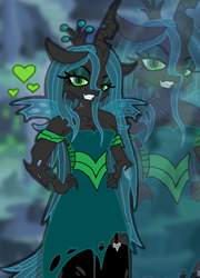 Size: 500x696 | Tagged: safe, artist:slickcorrosion, queen chrysalis, changeling, changeling queen, anthro, g4, female, smiling, solo, zoom layer