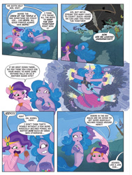 Size: 790x1046 | Tagged: safe, idw, official comic, captain starboard, izzy moonbow, pipp petals, pegasus, seapony (g4), trenchpony, unicorn, g5, my little pony: set your sail, spoiler:comic, bubble, crown, dorsal fin, female, fin, fin wings, fins, fish tail, flowing mane, flowing tail, hooves, horn, jewelry, male, mare, necklace, ocean, pirate, regalia, sea pony (g5), seaponified, seapony izzy moonbow, seapony pipp petals, smiling, species swap, swimming, tail, talking, teeth, underwater, unshorn fetlocks, water, wings