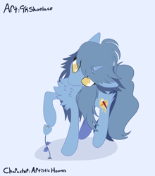 Size: 1904x2161 | Tagged: safe, artist:tkshoelace, oc, oc only, oc:artistic hooves, pony, unicorn, g4, artfight, character name, chest fluff, female, female oc, flower, head tilt, horn, mare, mare oc, pony oc, raised hoof, raised leg, simple background, solo, touching, unicorn oc