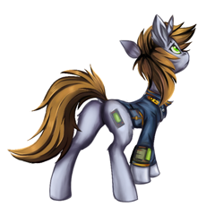 Size: 600x600 | Tagged: safe, artist:weiling, oc, oc only, oc:littlepip, pony, unicorn, fallout equestria, butt, clothes, cute, dock, female, horn, mare, palindrome get, pipbuck, plot, simple background, solo, tail, white background