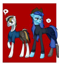 Size: 2879x3211 | Tagged: safe, artist:delicious, oc, oc only, oc:evergrain, oc:sea eagle, earth pony, pony, ashes town, fallout equestria, concave belly, duo, duo female, female, full body, lanky, skinny, sternocleidomastoid, tall, thin