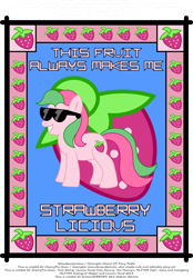 Size: 828x1193 | Tagged: safe, artist:strykarispeeder, oc, oc only, oc:strawberry, earth pony, pony, solo, sunglasses