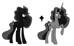 Size: 1581x982 | Tagged: safe, artist:messy sketch, oc, oc only, oc:dimnpra, alicorn, pony, black, gray, simple background, solo, white, white background