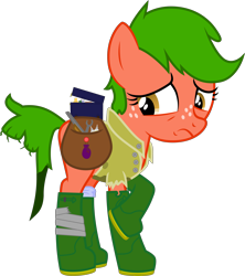 Size: 3102x3500 | Tagged: safe, oc, oc only, earth pony, fallout equestria, bag, boots, clothes, earth pony oc, female, mare, merchant, runt, saddle bag, shoes, simple background, solo, transparent background