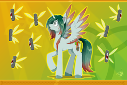 Size: 2400x1600 | Tagged: safe, artist:willoillo, oc, oc only, oc:pando aspen prime, alicorn, alicorn oc, art, commission, commissioner:alto legato, concave belly, gradient background, horn, illustration, raised hoof, slender, solo, thin, wings