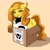 Size: 2048x2048 | Tagged: safe, artist:krais, oc, oc only, oc:anna pine, earth pony, pony, box, clothes, curly mane, cyrillic, freckles, green eyes, haydee, if i fits i sits, long mane, looking at you, orange mane, pineapple, pony in a box, russian, simple background, smiling, smirk, solo, suit, translated in the description, yellow coat