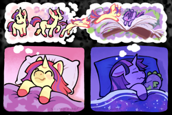 Size: 3000x2000 | Tagged: safe, artist:stimpower, moondancer, spike, twilight sparkle, dragon, pony, unicorn, g4, baby, baby spike, cute, dancerbetes, dreamwalking, ears back, female, filly, filly moondancer, filly twilight sparkle, floppy ears, horn, lying down, on back, on side, spikabetes, trio, twiabetes, unicorn twilight, wingless spike, younger