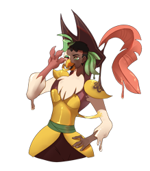 Size: 1400x1600 | Tagged: safe, artist:astropheltfs, captain celaeno, bird, goo, human, parrot pirates, anthro, g4, dark skin, goggles, human to anthro, pirate, simple background, solo, transformation, transparent background