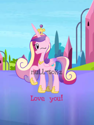 Size: 2598x3464 | Tagged: safe, artist:null-soka, princess cadance, alicorn, pony, g4, crown, crystal, crystal empire, female, hoof shoes, jewelry, mare, one eye closed, peytral, princess shoes, regalia, slender, solo, thin, wink