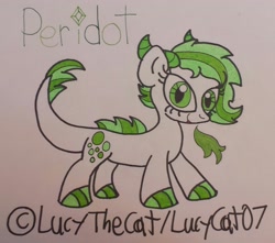 Size: 2378x2103 | Tagged: safe, artist:shelbi-cat, oc, oc only, oc:peridot, dracony, hybrid, fire, fire breath, interspecies offspring, looking at you, offspring, parent:rarity, parent:spike, parents:sparity, solo, traditional art