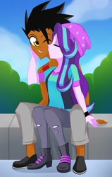 Size: 713x1121 | Tagged: safe, artist:xan-gelx, starlight glimmer, oc, oc:draco k-night blaze, human, equestria girls, g4, canon x oc, duo, duo male and female, equestria girls-ified, female, kissing, male