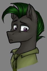 Size: 461x693 | Tagged: safe, artist:darklight1315, oc, oc only, oc:rage, earth pony, pony, fallout equestria, clothes, fallout equestria: mayday, gray background, necktie, shirt, simple background, solo