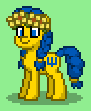 Size: 184x224 | Tagged: safe, oc, oc only, oc:ukraine, earth pony, pony, pony town, braid, braided pigtails, braided tail, flower, green background, nation ponies, pigtails, ponified, simple background, solo, sunflower, tail, ukraine