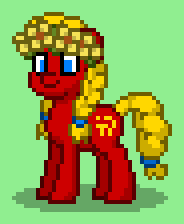 Size: 184x224 | Tagged: safe, oc, oc only, oc:ussr, earth pony, pony, pony town, braid, braided pigtails, braided tail, flower, green background, nation ponies, pigtails, ponified, simple background, solo, soviet union, sunflower, tail