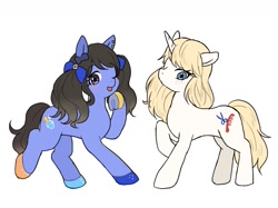 Size: 1345x1008 | Tagged: safe, artist:ayahana, earth pony, pony, unicorn, anime, crossover, duo, duo female, female, gold city, horn, ponified, simple background, tosen jordan, uma musume pretty derby, white background