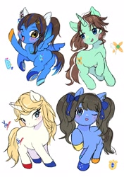 Size: 1440x2048 | Tagged: safe, artist:ayahana, earth pony, pegasus, pony, unicorn, anime, crossover, daitaku helios, female, gold city, group, horn, mejiro palmer, ponified, tosen jordan, uma musume pretty derby