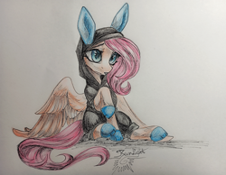 Size: 3950x3058 | Tagged: safe, artist:jsunlight, fluttershy, pegasus, pony, g4, clothes, costume, dangerous mission outfit, hoodie, simple background, solo, traditional art, white background