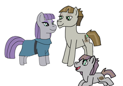 Size: 2042x1429 | Tagged: safe, artist:yoyoswing555, maud pie, mudbriar, oc, oc:mineral cliff, g4, colt, father and child, father and son, female, foal, husband and wife, male, mare, mother and child, mother and son, offspring, parent:maud pie, parent:mud briar, parents:maudbriar, ship:maudbriar, shipping, simple background, smiling, stallion, straight, trio, when he smiles, when she smiles, white background