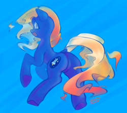 Size: 2352x2112 | Tagged: safe, artist:rsd500, artist:starflight_pony, oc, oc only, oc:starflight, pony, blue background, blushing, butt, dock, multicolored hair, plot, rear view, solo, tail