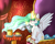 Size: 5000x4000 | Tagged: safe, artist:deadsmoke, princess celestia, alicorn, pony, g4, banana, cake, castle, chest fluff, chibi, crown, curtains, cute, cutelestia, fancy, female, food, fork, horseshoes, jewelry, long mane, magic, mare, morning, princess, regalia, shiny, sitting, sitting on pillow, smiling, smol, solo, spread wings, table, telekinesis, throne, throne room, wings