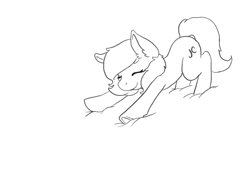 Size: 805x559 | Tagged: safe, artist:invisiblegreenbox, oc, oc only, oc:jc, earth pony, behaving like a cat, earth pony oc, monochrome, simple background, solo, white background