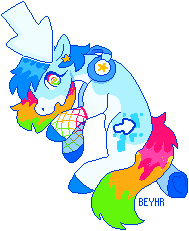 Size: 189x231 | Tagged: safe, artist:beyhr, oc, oc only, oc:pixel, earth pony, pony, artfight, blue coat, blue eyelashes, blue hooves, clothes, coat markings, colored belly, colored eyelashes, colored hooves, digital art, earth pony oc, eyelashes, facial markings, fishnet clothing, fishnet stockings, gift art, headphones, holding a pony, hooves, mealy mouth (coat marking), mouse cursor, multicolored eyes, multicolored mane, multicolored tail, pale belly, pixel art, profile, shiny mane, shiny tail, signature, simple background, solo, stockings, swirly eyes, tail, thigh highs, three toned eyes, three toned tail, transparent background, white pupils