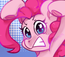 Size: 416x361 | Tagged: safe, artist:midnightpremiere, pinkie pie, earth pony, pony, bridle gossip, g4, bust, evil enchantress, female, frog (hoof), gritted teeth, looking at you, mare, solo, teeth, underhoof