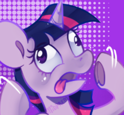 Size: 399x372 | Tagged: safe, artist:midnightpremiere, twilight sparkle, pony, unicorn, a canterlot wedding, g4, my little pony: friendship is magic, bust, derp, faic, female, frog (hoof), mare, open mouth, solo, tongue out, underhoof, unicorn twilight