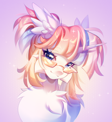 Size: 2178x2382 | Tagged: safe, artist:dedfriend, oc, oc only, pony, unicorn, blushing, bust, cheek fluff, chest fluff, ear fluff, female, glasses, horn, mare, solo, unicorn oc