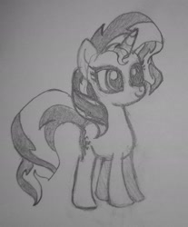 Size: 1968x2382 | Tagged: safe, artist:endorsed_dr, sunset shimmer, pony, unicorn, g4, grayscale, horn, monochrome, pencil drawing, photo, sketch, solo, traditional art