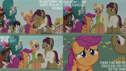 Size: 2000x1125 | Tagged: safe, edit, edited screencap, editor:quoterific, screencap, cheerilee, chipcutter, derpy hooves, feather bangs, mane allgood, mercury, pipsqueak, ripley, scootaloo, snap shutter, starry eyes (g4), trouble shoes, zippoorwhill, g4, the last crusade, balloon, confetti, ponyville