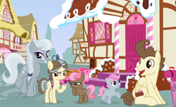 Size: 7085x4319 | Tagged: safe, artist:lillyleaf101, pound cake, silver spoon, oc, oc:crystal flute, oc:parure pearl, oc:silver platter, earth pony, pegasus, pony, g4, alternate cutie mark, base used, colt, father and child, father and son, female, filly, foal, glasses, group, husband and wife, male, mother and child, mother and daughter, mother and son, offspring, older, older pound cake, older silver spoon, parent:pound cake, parent:silver spoon, parents:silvercake, ponyville, ship:silvercake, shipping, straight, sugarcube corner, teenager