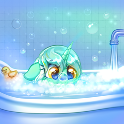 Size: 4000x4000 | Tagged: safe, artist:confetticakez, lyra heartstrings, pony, unicorn, g4, absurd resolution, bath, bathroom, bathtub, bubble, bubble bath, cute, female, floppy ears, heart, heart eyes, horn, indoors, lyrabetes, mare, rubber duck, soap bubble, solo, tap, underwater, water, wingding eyes