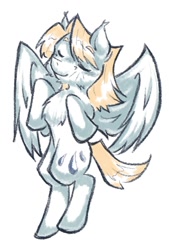 Size: 750x1111 | Tagged: safe, artist:puropiko, dewdrop, pegasus, pony, g4, chest fluff, eyes closed, male, simple background, solo, stallion, white background