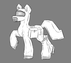 Size: 2883x2562 | Tagged: safe, artist:darklight1315, earth pony, pony, fallout equestria, concept art, fallout equestria: mayday, gray background, protective suit, q, simple background, solo