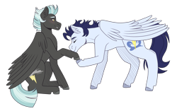 Size: 3500x2200 | Tagged: safe, artist:monnarcha, soarin', thunderlane, pony, g4, duo, duo male, gay, hoof kissing, kissing, male, shipping, simple background, soarilane, transparent background