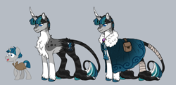 Size: 1280x620 | Tagged: safe, artist:malinraf1615, stygian, pony, g4, alternate design, clothes, gray background, leonine tail, simple background, solo, tail