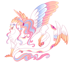 Size: 4300x3800 | Tagged: safe, artist:gigason, oc, oc only, oc:snake eyes, draconequus, cloven hooves, colored wings, interspecies offspring, magical threesome spawn, multicolored wings, obtrusive watermark, offspring, parent:discord, parent:princess celestia, parent:queen novo, simple background, solo, transparent background, watermark, wings