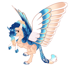 Size: 4200x3900 | Tagged: safe, artist:gigason, oc, oc only, oc:sandy, alicorn, cat, cat pony, hybrid, original species, pony, body markings, cat tail, clothes, cloven hooves, colored claws, colored hooves, colored pinnae, colored tailtip, colored wings, colored wingtips, curved horn, facial markings, feminine stallion, gradient mane, gradient tail, gradient wings, hair bun, hair over one eye, hooves, horn, male, multicolored wings, obtrusive watermark, orange eyes, parent:oc:river, parent:princess celestia, paws, raised paw, rearing, shiny hooves, simple background, socks, solo, sparkly mane, spread wings, striped hair, tail, tail markings, transparent background, watermark, wings