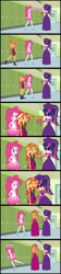 Size: 1920x8640 | Tagged: safe, artist:cartoonmasterv3, pinkie pie, sci-twi, sunset shimmer, twilight sparkle, human, equestria girls, g4, my little pony equestria girls: choose your own ending, stressed in show, stressed in show: pinkie pie, alternate ending, alternate universe, bit, bits, british, clothes, comic, dress, female, food, infected, lockers, long dress, long skirt, skirt, tack, tea, trio, trio female