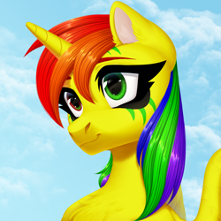 Size: 3000x3000 | Tagged: safe, artist:nika-rain, oc, oc only, oc:grace seraph, alicorn, pony, bust, cute, female, heterochromia, portrait, sky, solo