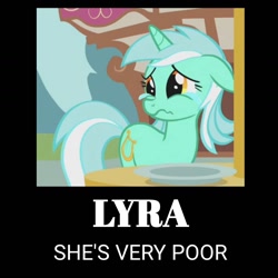 Size: 1440x1440 | Tagged: safe, edit, edited screencap, screencap, lyra heartstrings, unicorn, g4, swarm of the century, cropped, crying, horn, motivational poster, sad, solo