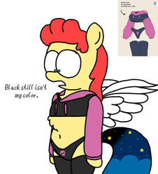 Size: 3023x3351 | Tagged: safe, artist:professorventurer, oc, oc:power star, art challenge, clothes, hoodie, paggi outfit, panties, rule 85, skull print underwear, socks, super mario 64, thigh highs, underwear