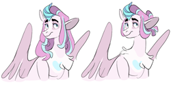 Size: 2912x1440 | Tagged: safe, artist:baylard, princess flurry heart, alicorn, pony, g4, alternate design, alternate hairstyle, bust, chest fluff, curved horn, female, horn, looking away, mare, older, older flurry heart, simple background, solo, white background