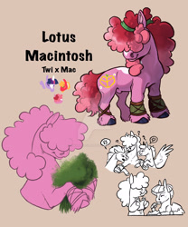 Size: 1920x2310 | Tagged: safe, artist:sandieflower, big macintosh, twilight sparkle, oc, oc:cosmic crisp, oc:lotus mac, alicorn, earth pony, pegasus, pony, unicorn, g4, brown background, colt, cross-popping veins, deviantart watermark, eating, emanata, female, foal, food, hair over eyes, hoof hold, horn, male, mare, obtrusive watermark, offspring, parent:big macintosh, parent:twilight sparkle, parents:twimac, poofy mane, question mark, sandwich, simple background, smiling, twilight sparkle (alicorn), watermark