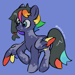 Size: 4096x4096 | Tagged: safe, artist:metaruscarlet, oc, oc only, oc:pride heart, pegasus, pony, blue background, pegasus oc, simple background, solo, vitiligo, wings