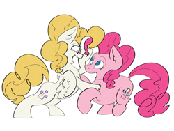 Size: 3120x2340 | Tagged: safe, artist:ponny, pinkie pie, surprise, earth pony, pegasus, pony, g1, g4, colored, duo, duo female, female, happy, hug, simple background, white background