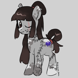 Size: 4096x4096 | Tagged: safe, artist:metaruscarlet, oc, oc only, oc:ohasu, earth pony, pony, earth pony oc, eye scar, facial scar, gray background, scar, simple background, solo, spotted, tattoo, torn ear