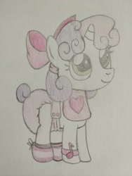 Size: 3071x4081 | Tagged: safe, artist:snowflakepone, sweetie belle, pony, g4, abdl, adult foal, big eyes, colored, diaper, diaper fetish, eye lashes, female, fetish, filly, foal, non-baby in diaper, simple background, solo, standing, traditional art