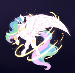 Size: 3080x3000 | Tagged: safe, artist:shamy-crist, princess celestia, alicorn, pony, g4, blue eyes, eyebrows, eyebrows visible through hair, eyelashes, glasses, horn, long mane, magic, male to female, open mouth, rule 63, solo, spread wings, tail, transformation, wings